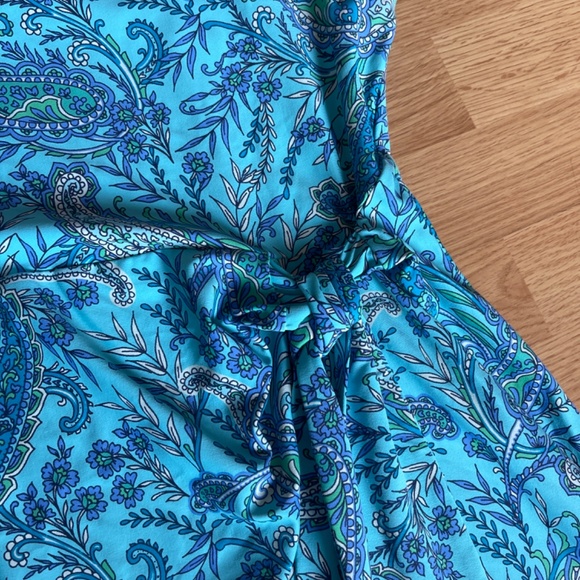 Talbots Blue Effortless Jersey Tie Dress Paisley Garden Size Small - Picture 6 of 10